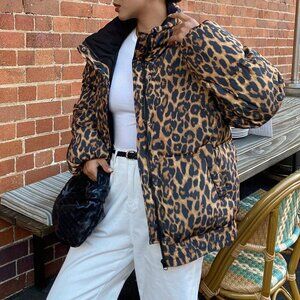 Khaki Casual Women's Leopard Print Padded Coat
